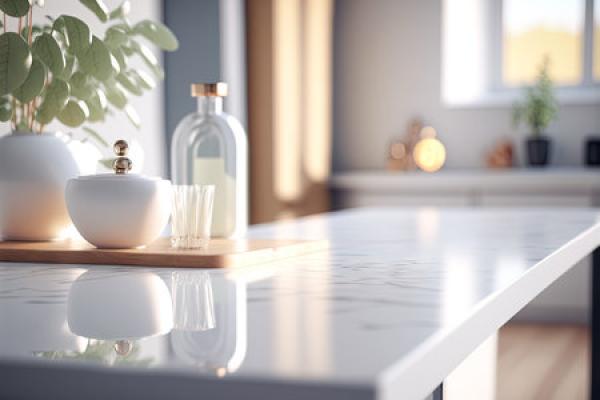 A quartz countertop in a modern kitchen