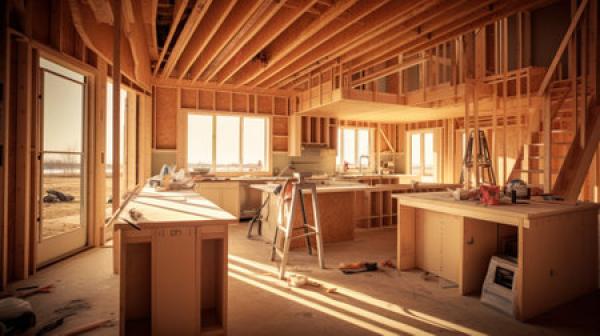 A kitchen in a new build home under construction