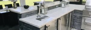 An outdoor kitchen countertop