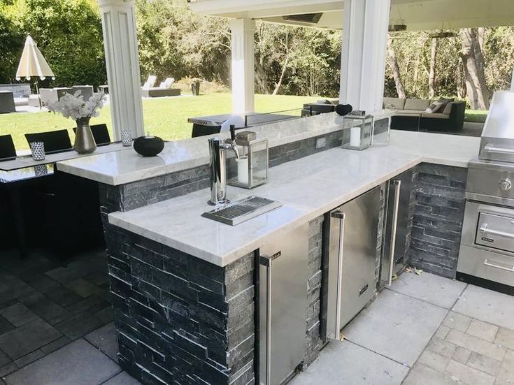 An outdoor kitchen countertop