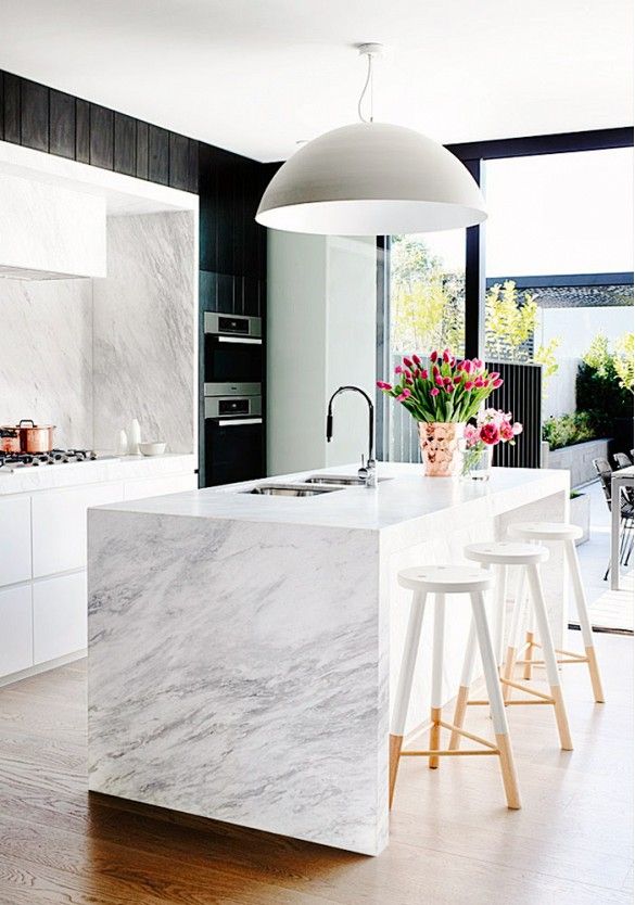 A waterfall island countertop