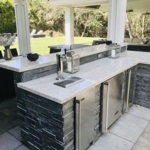 An outdoor kitchen countertop