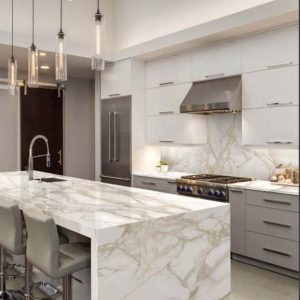 A porcelain countertop in a modern kitchen